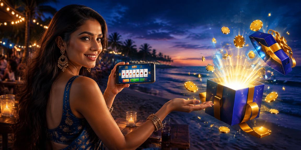 Mobile user playing Rummy on the beach in Goa