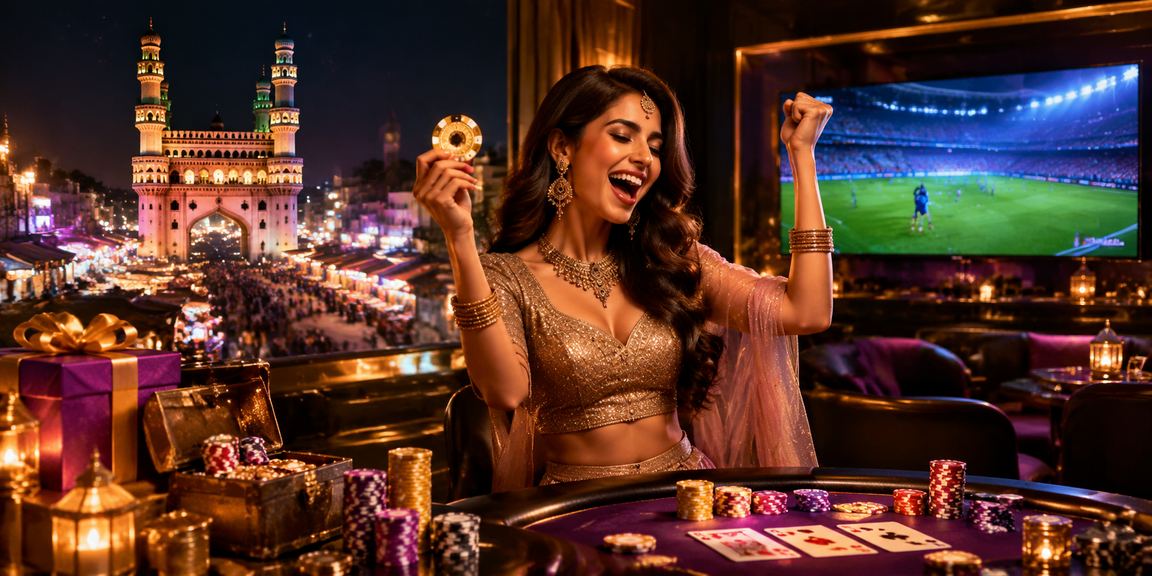 Traditional Indian setting with live casino games around Charminar, Hyderabad